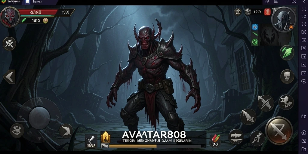 Tampilan gameplay menegangkan dalam AVATAR808 dengan suasana horor.
