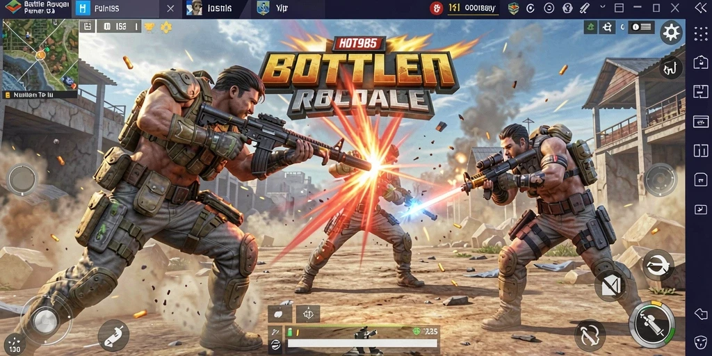 Tampilan gameplay HOT985 yang menegangkan dalam pertarungan Battle Royale.