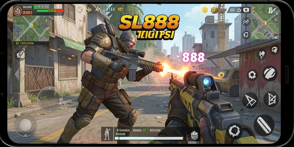 Tangkapan layar gameplay SL888 dengan aksi tembak-menembak yang mendebarkan.