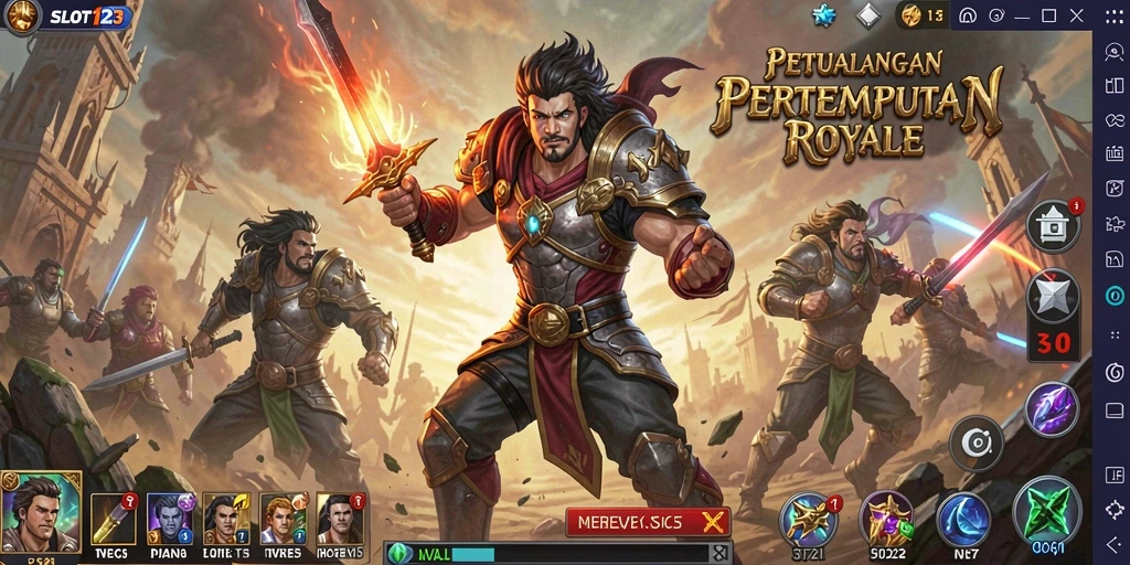 Tampilan gameplay SLOT123 yang seru di arena pertempuran.